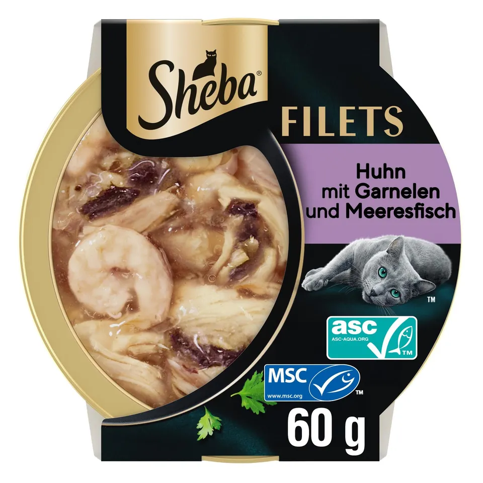 Sheba Filets Huhn Hochseefisch Garnelen Nassfutter 16x60g Sauce