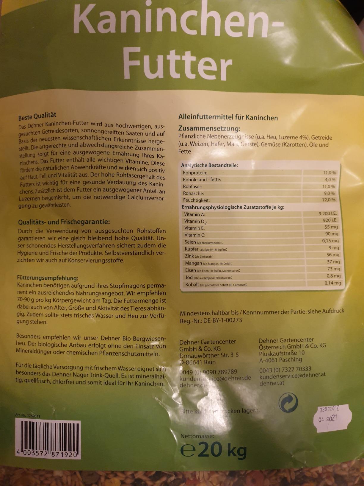 Dehner Zwergkaninchenfutter 20 kg Alleinfutter