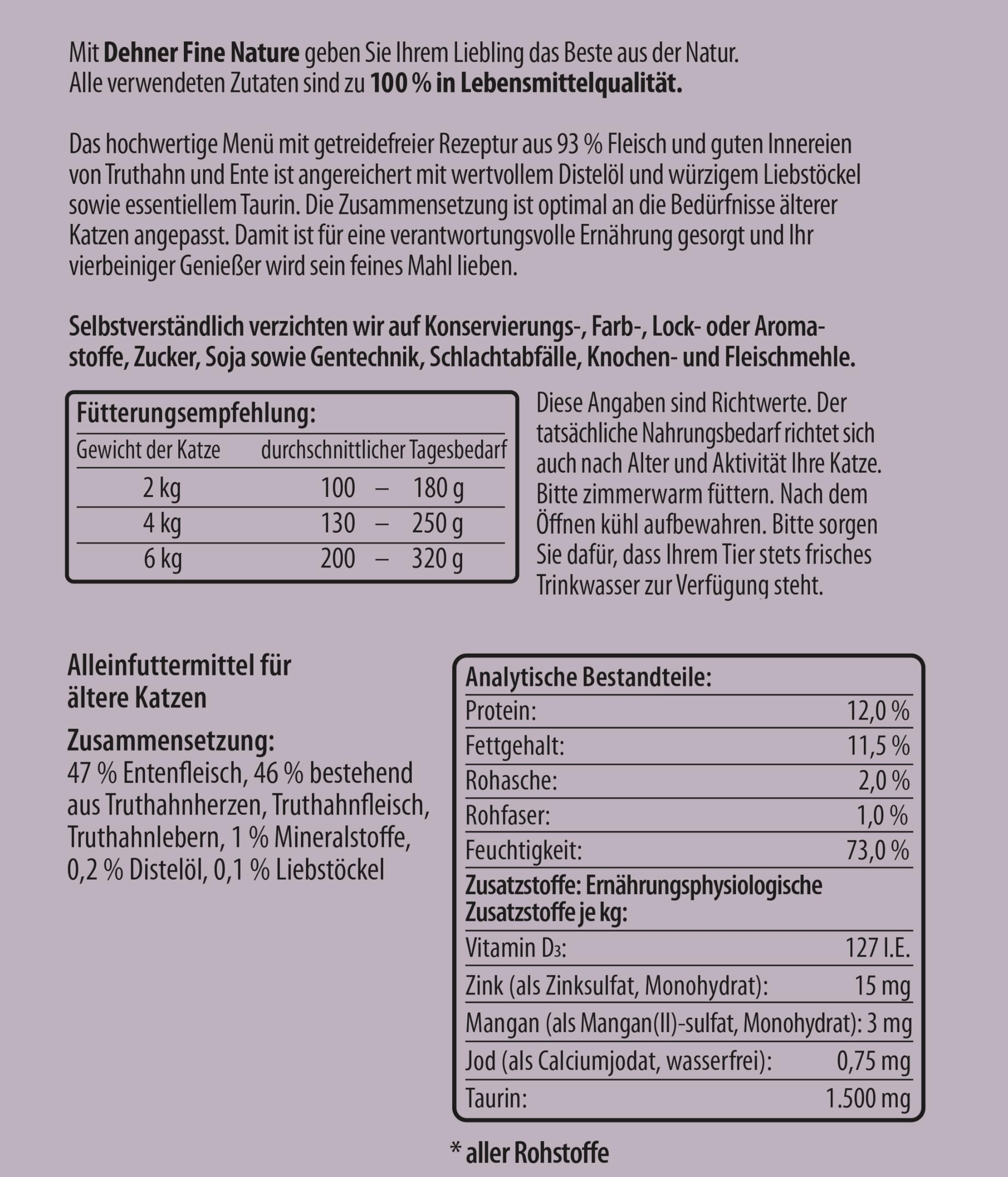 Dehner Fine Nature Nassfutter Truthahn Ente Senior 6x200g