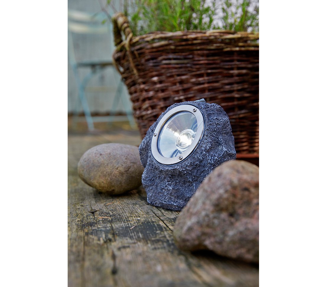 Dehner Solar Leuchtstein 16 cm grau mit Dämmerungssensor
