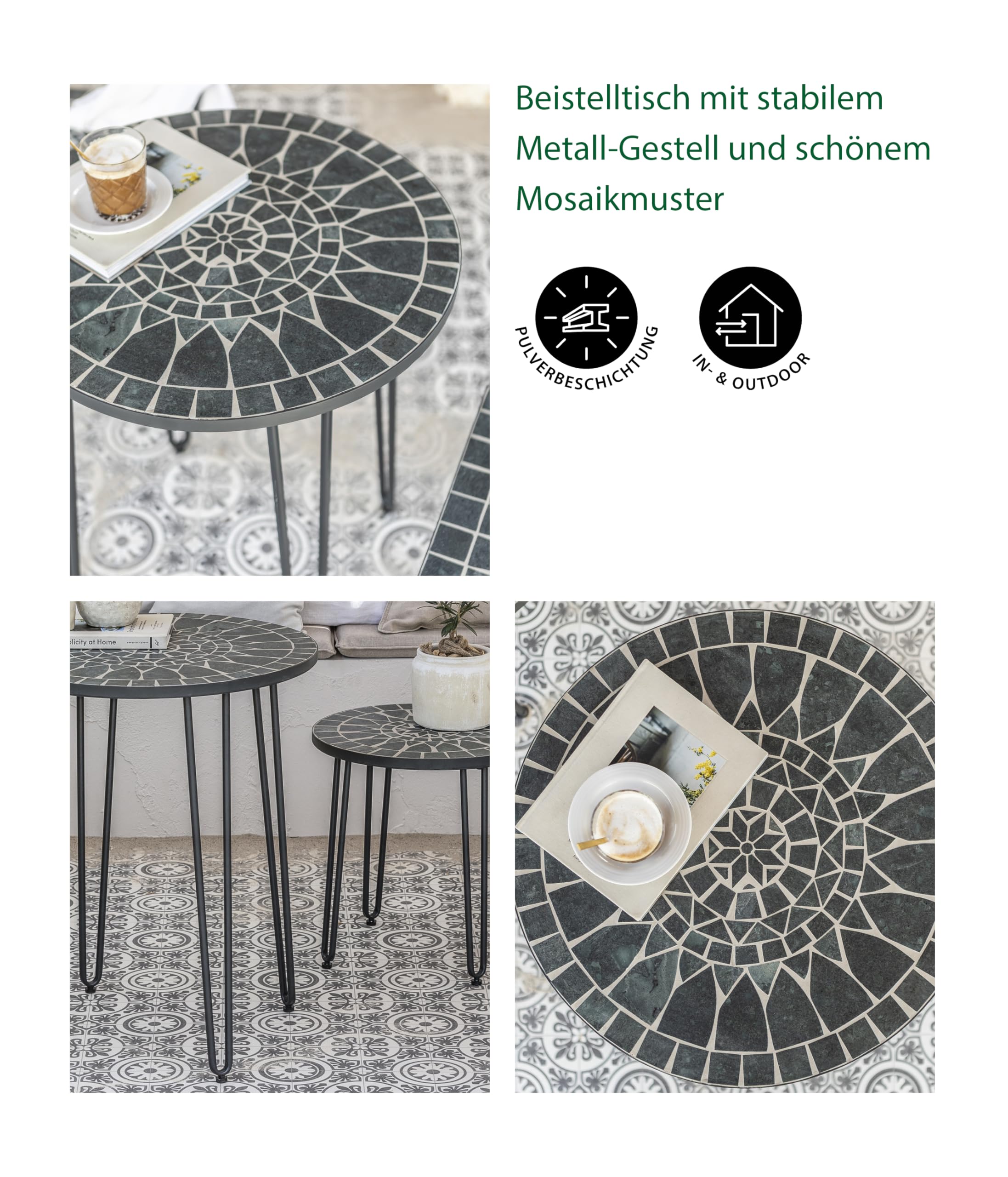 Dehner Madeleine Gartentisch Mosaik Ø 60 cm dunkelgrau