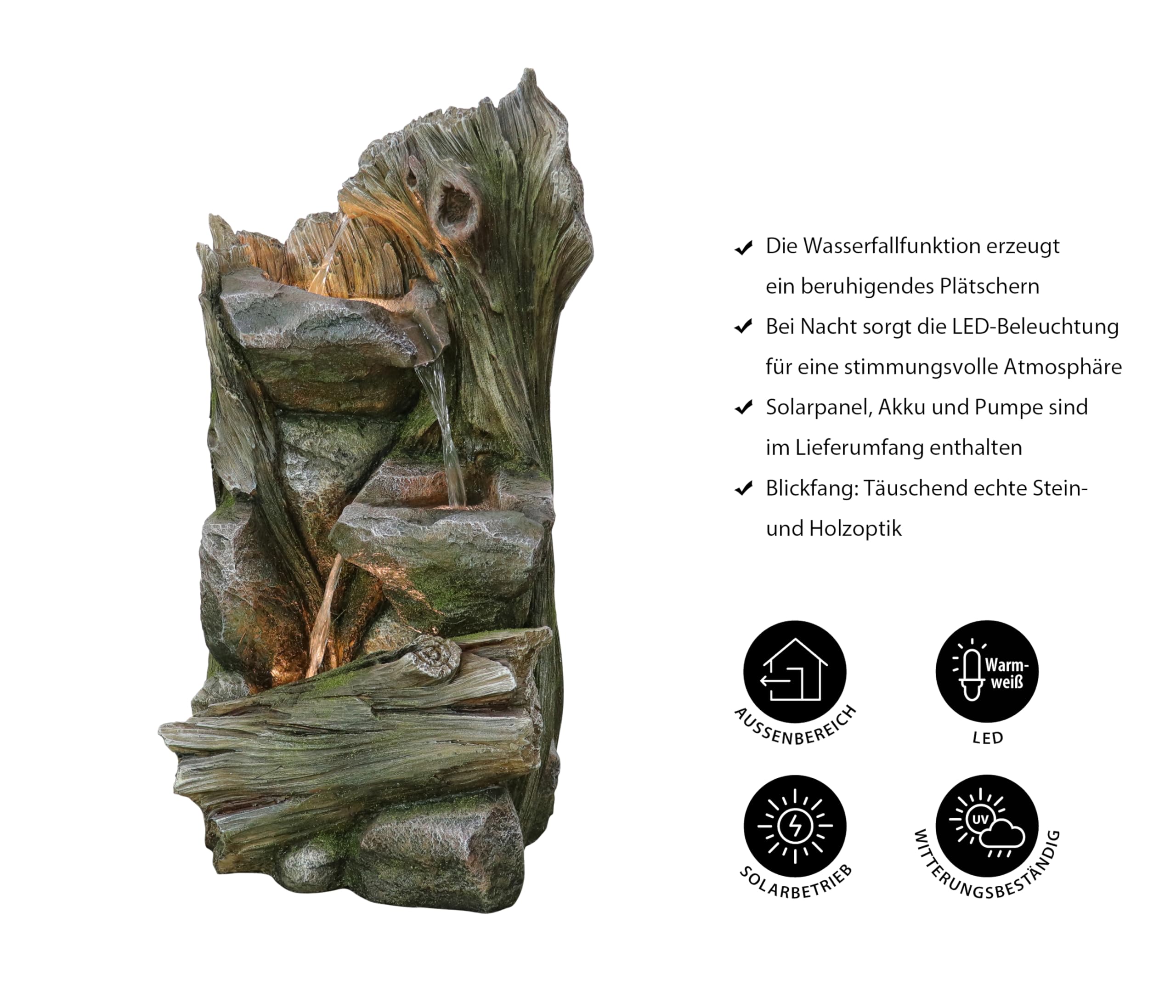 Dehner Grano Gartenbrunnen Solar grau mit LED 79 cm
