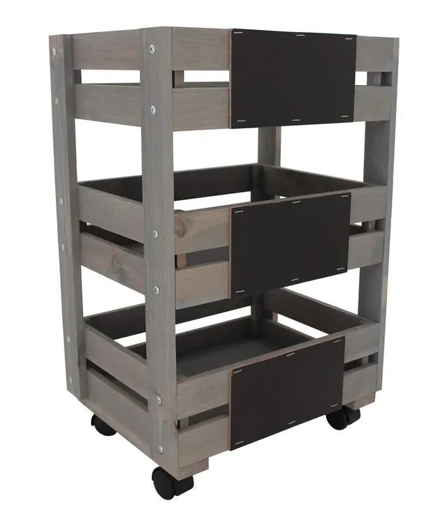 Dehner Premium Lovely Regalwagen Rollen Holz grau braun Tafel