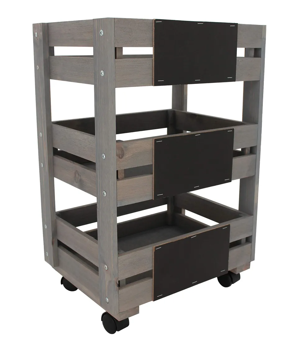 Dehner Premium Lovely Regalwagen Rollen Holz grau braun Tafel