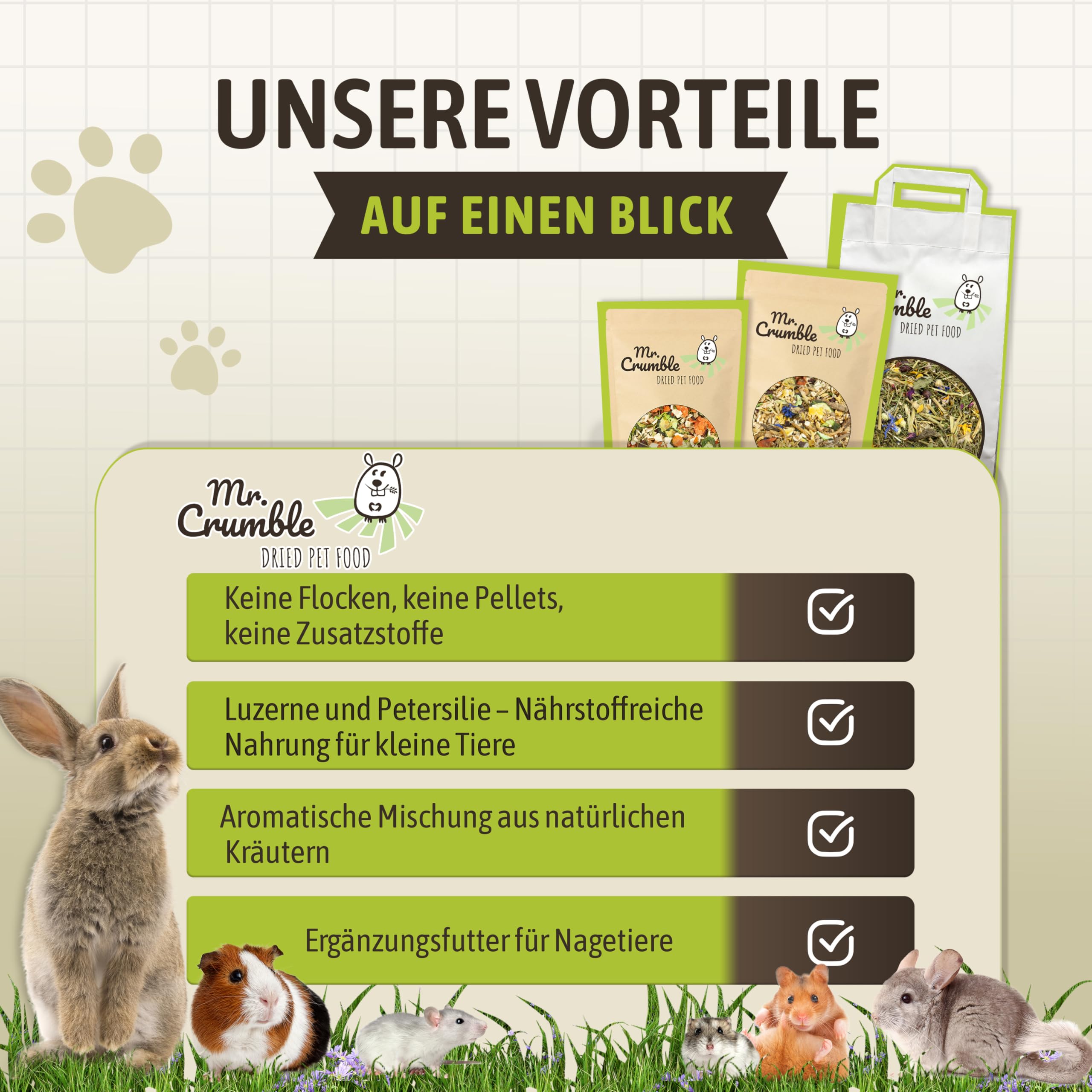 Mr. Crumble Wildwiese Struktur-Futter Nagerfutter 1kg getreidefrei