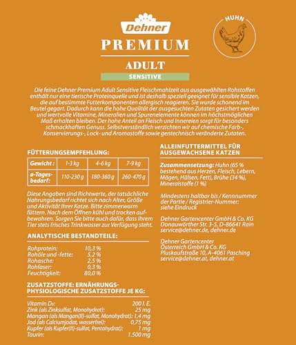 Dehner Premium Sensitiv Katzennassfutter Huhn 12x100g Single-Protein