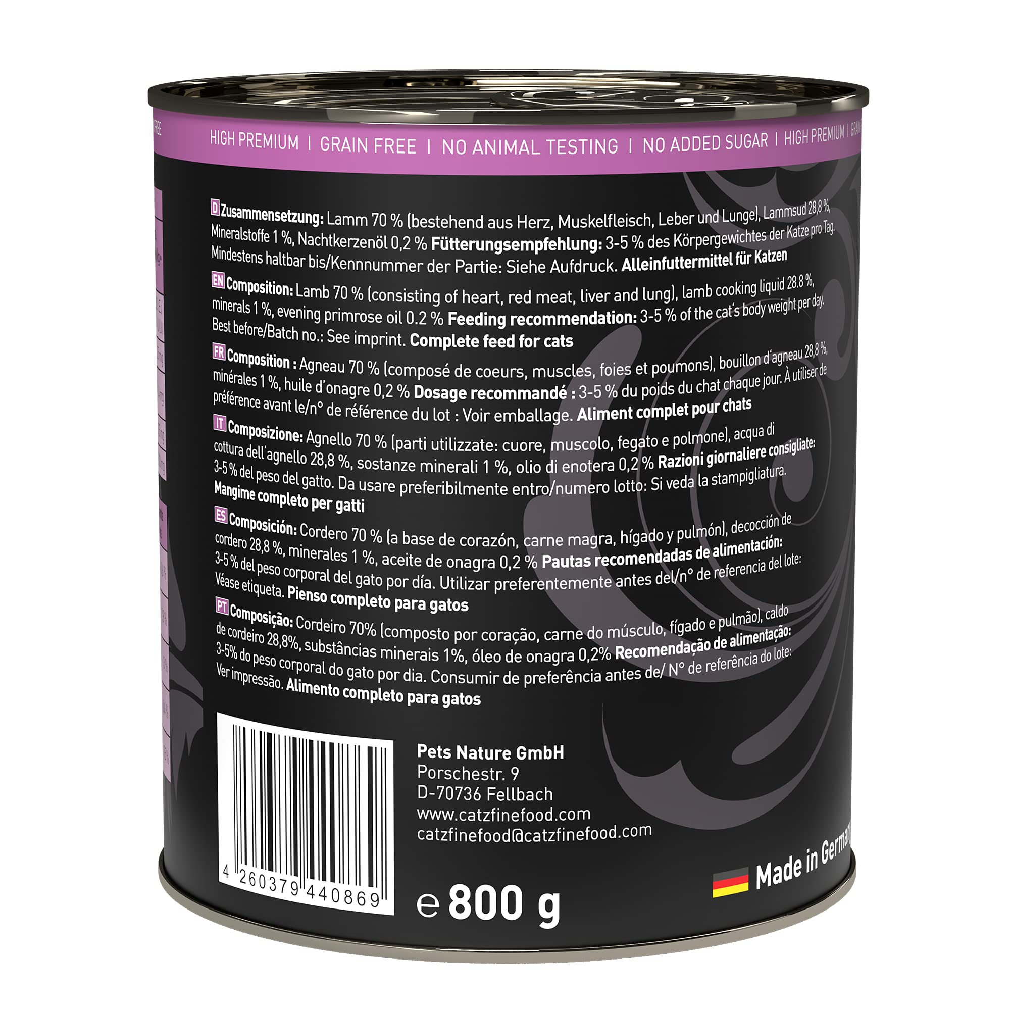 catz finefood Purrrr N°111 Nassfutter Lamm 6x800g getreidefrei