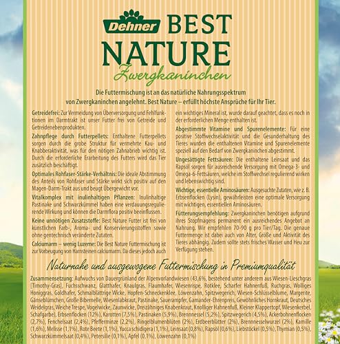 Dehner Best Nature Nagerfutter Adult Zwergkaninchen 2 kg getreidefrei