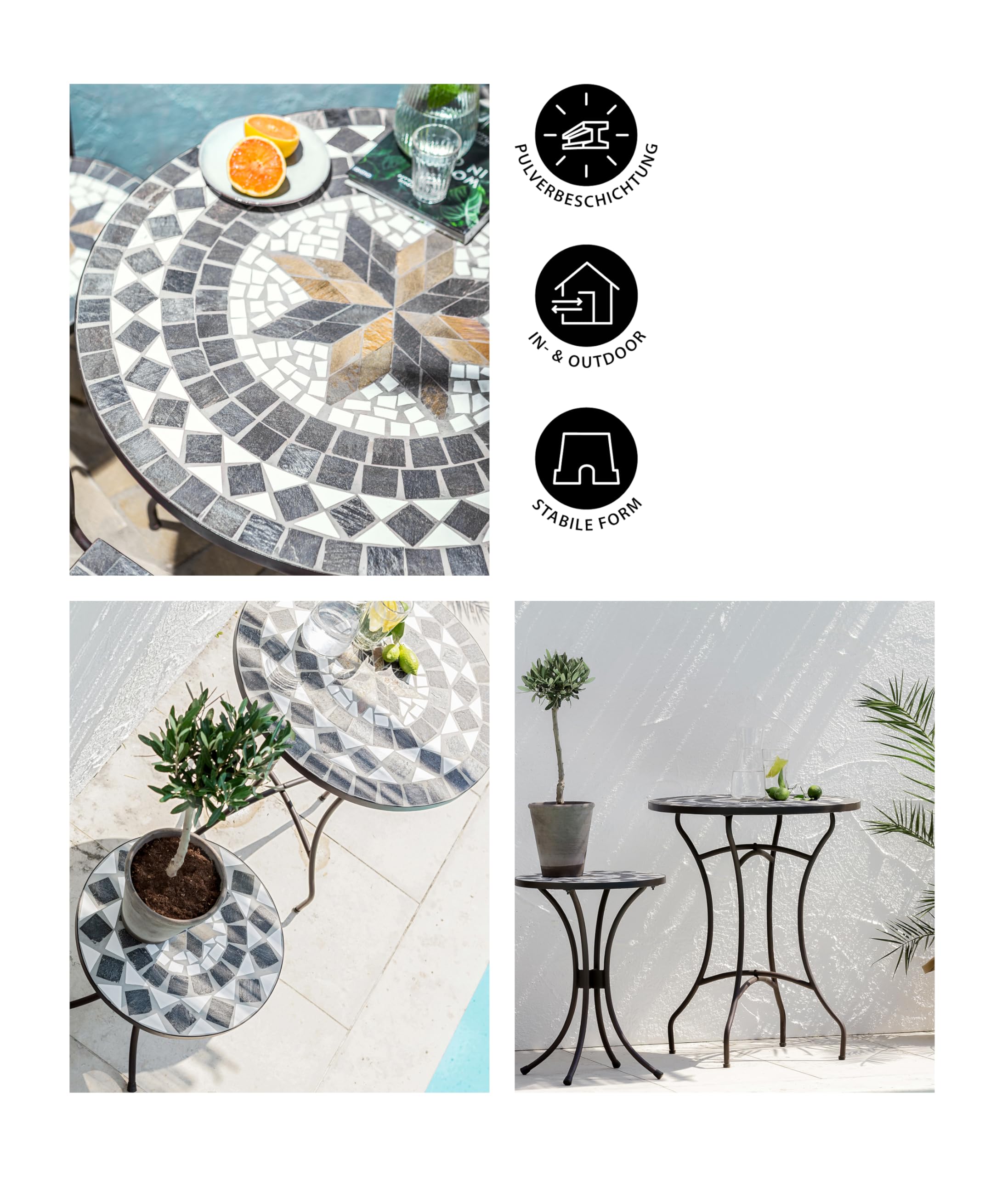 Dehner Diana Gartentisch Metall Mosaik Ø 60 cm Landhaus