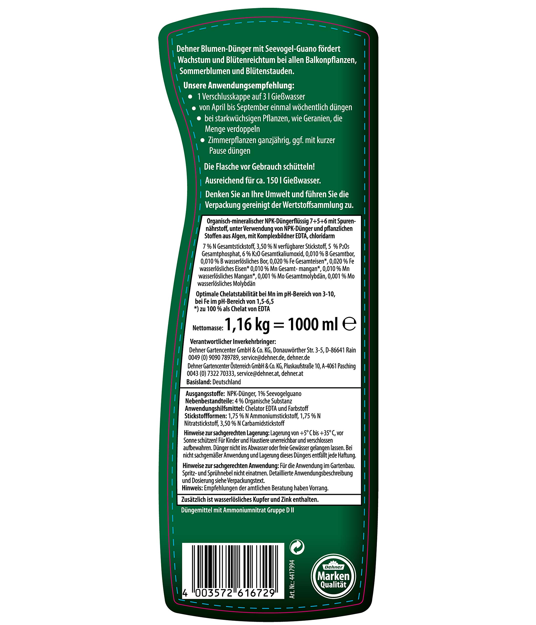 Dehner Blumendünger Guano flüssig 1 l für 150 l