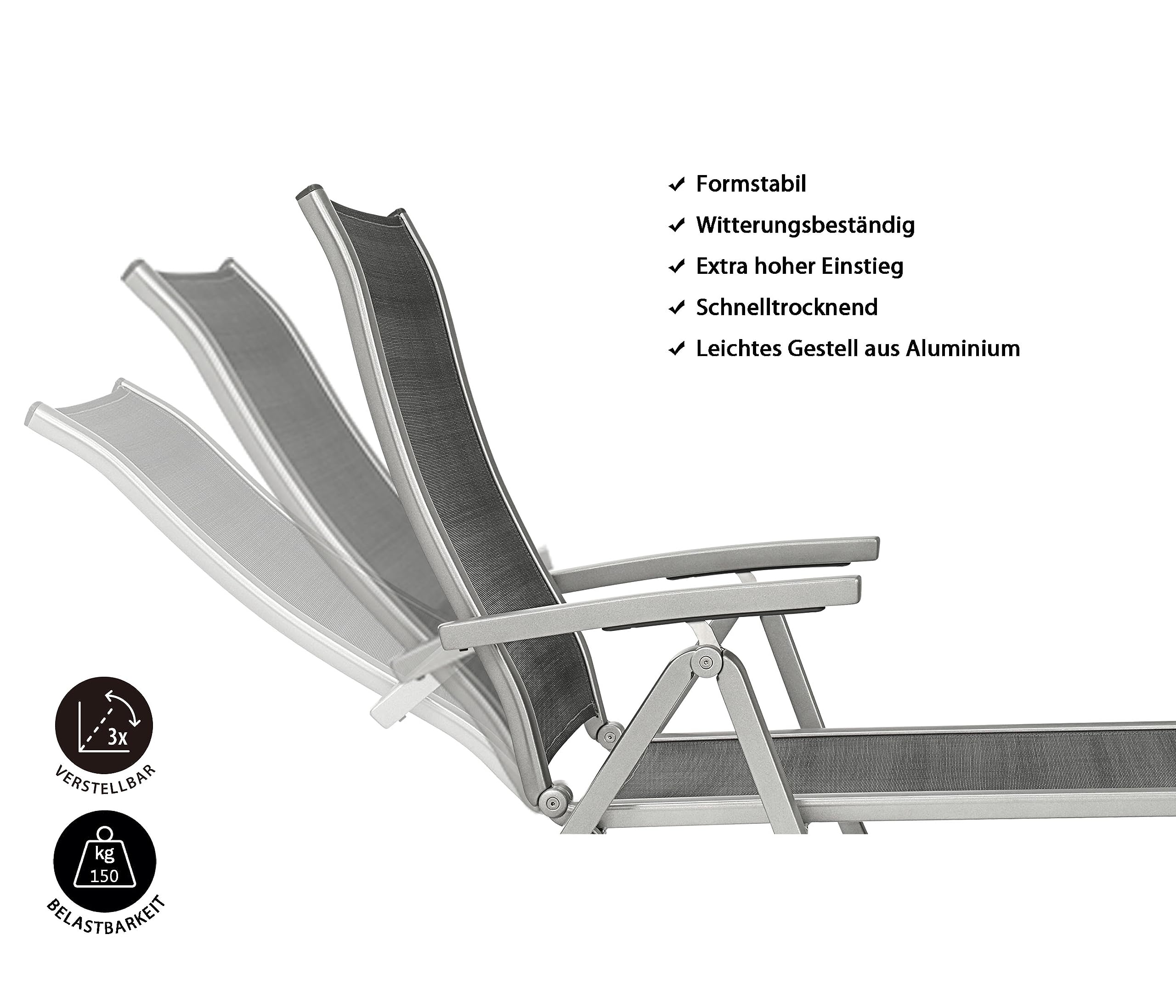 Dehner Chicago Relaxliege Textilene grau 180x80cm