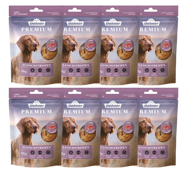 Dehner Premium Lammfleischstreifen Hundesnack 8x50g getreidefrei