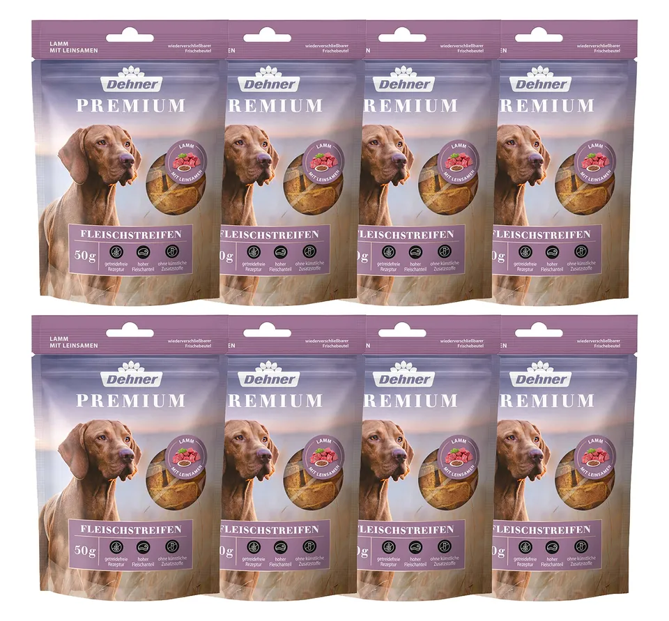 Dehner Premium Lammfleischstreifen Hundesnack 8x50g getreidefrei