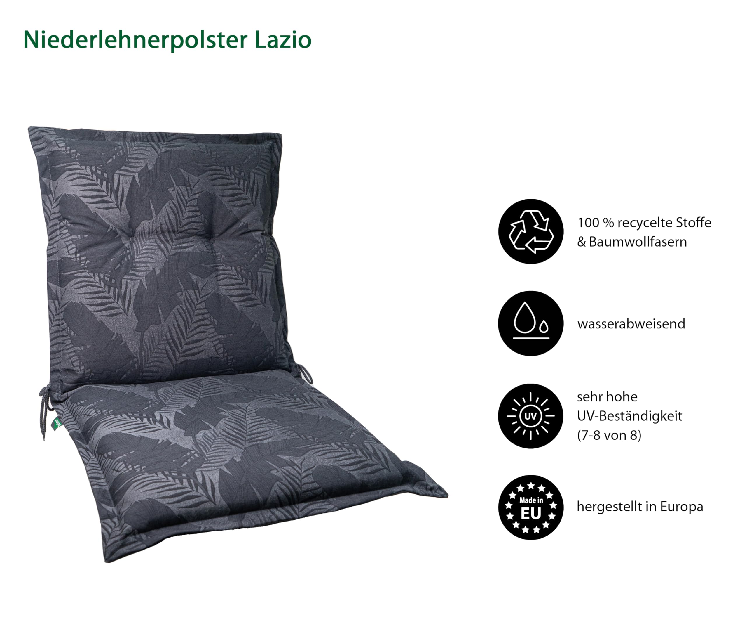 Dehner Lazio Niederlehnerpolster dunkelgrau 50x52x50 recycelt