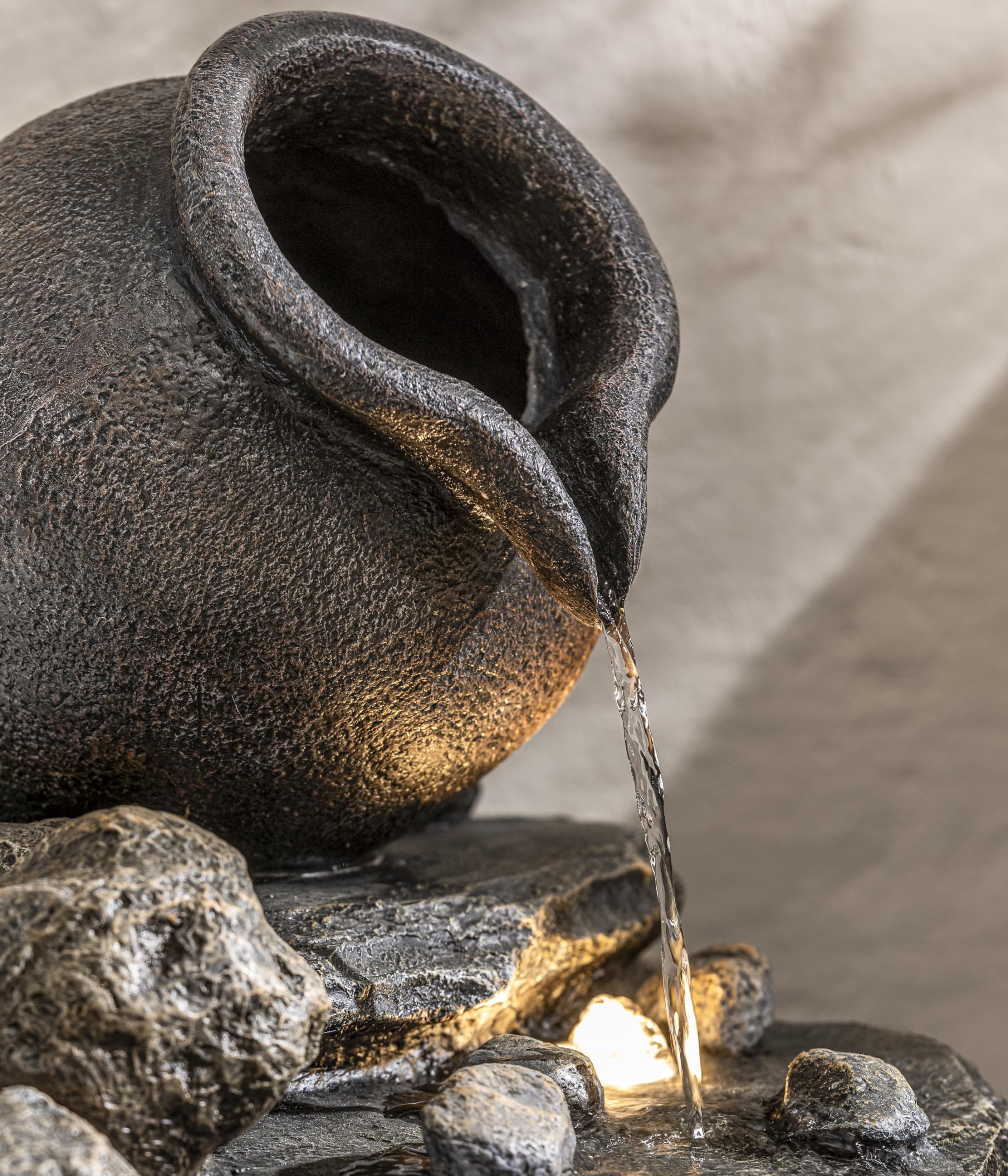 Dehner Soltero Gartenbrunnen Solar LED 54cm Polyresin grau