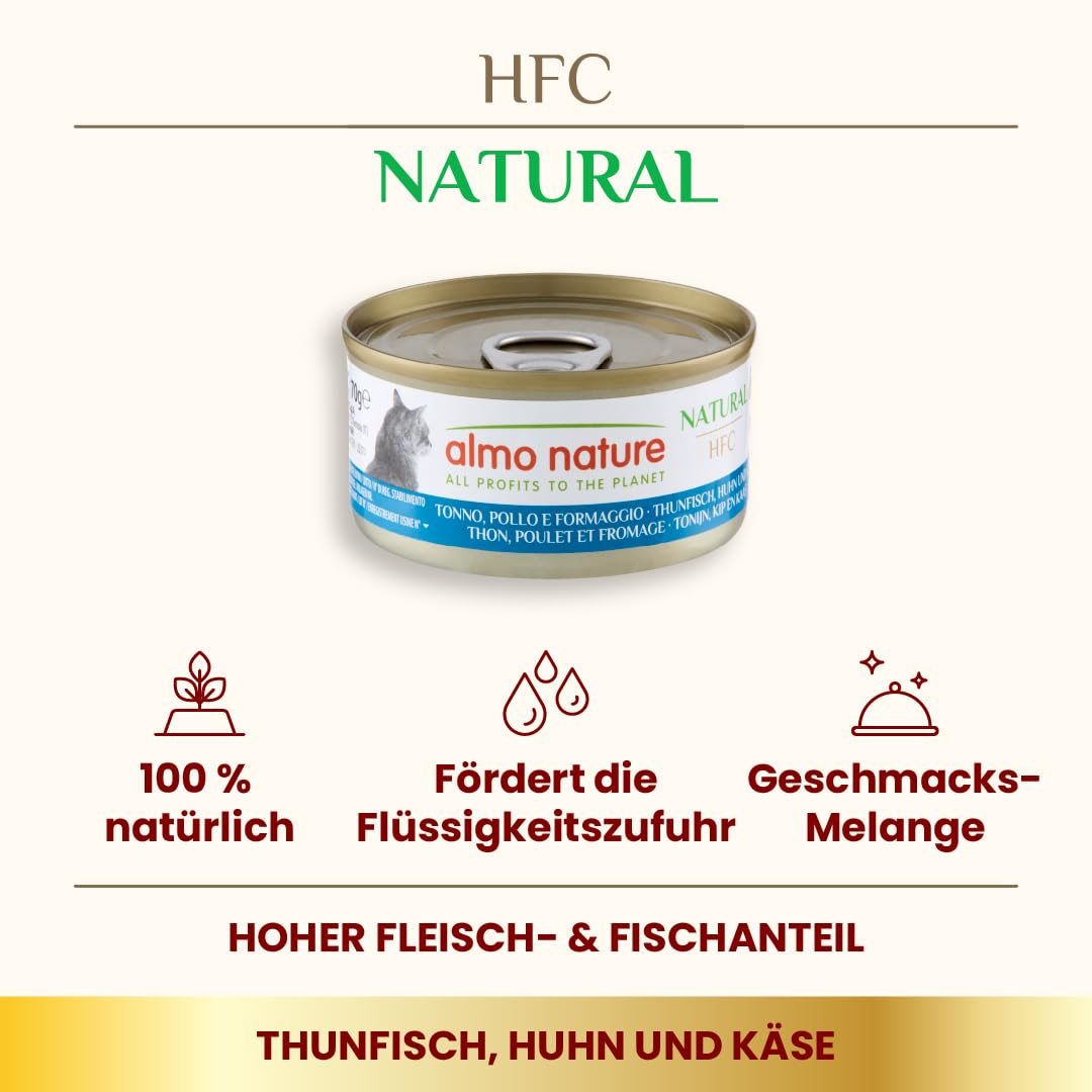 Almo Nature HFC Natural Thunfisch-Huhn Nassfutter 24x70g Käse