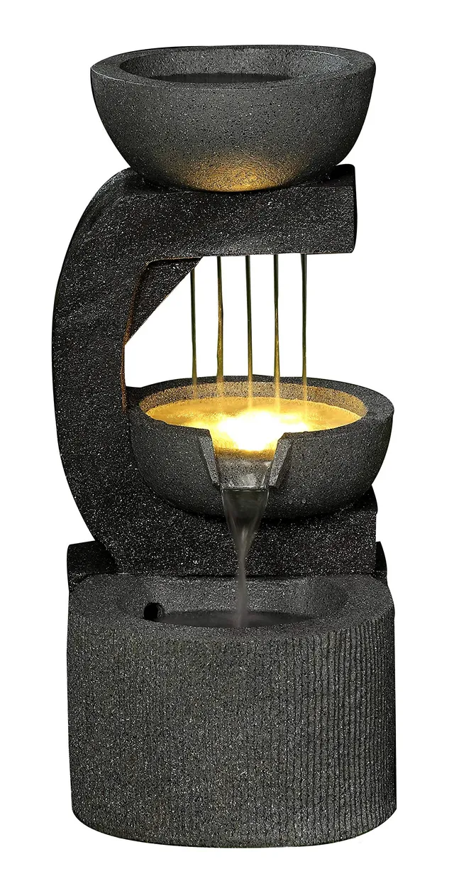Dehner Salerno Gartenbrunnen LED Polyresin dunkelgrau 69cm