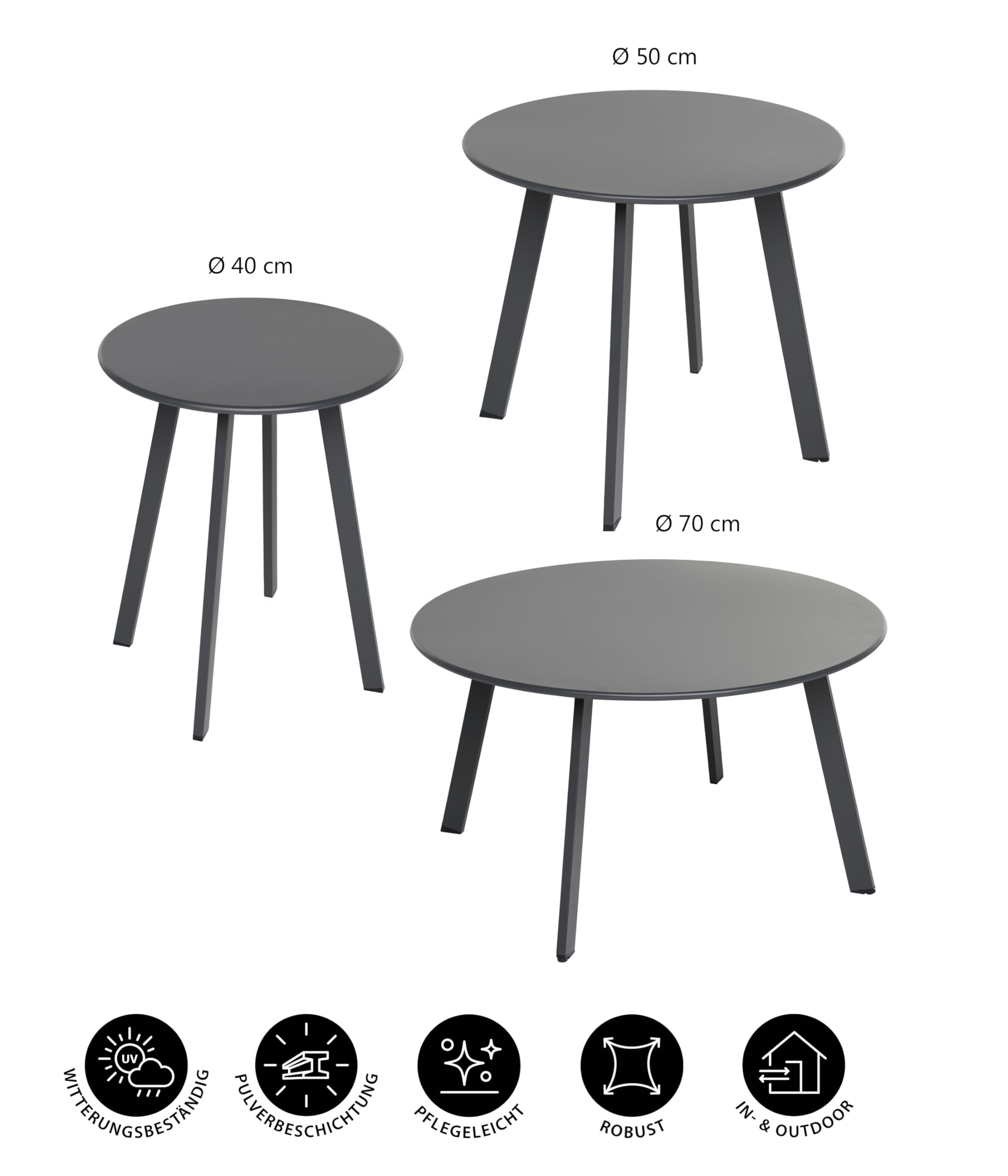 Dehner Lian Kaffeetisch Ø 70 cm grau Stahl wetterfest