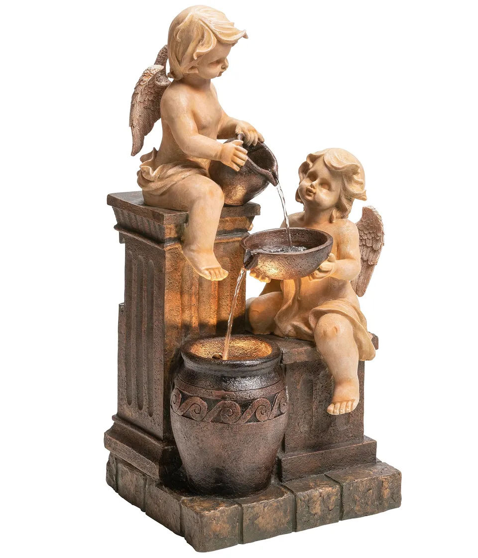 Dehner Premium Lovely Engel Gartenbrunnen mit LED grau 84,5 cm