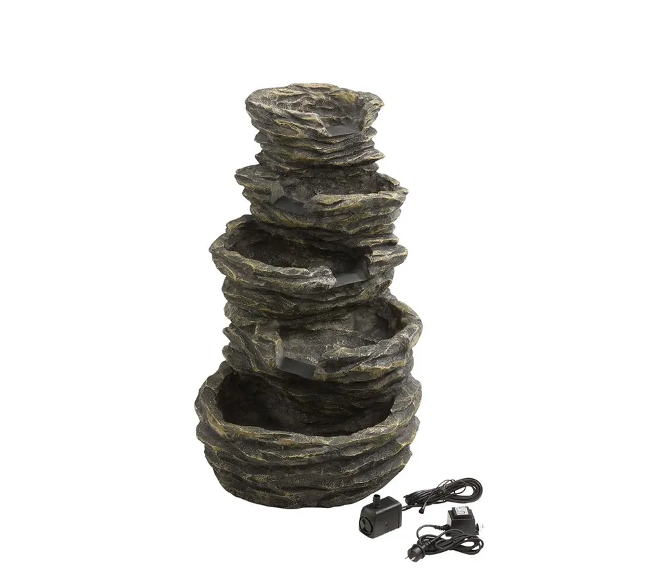 Dehner Gartenbrunnen Roccia LED Steinoptik 99cm grau