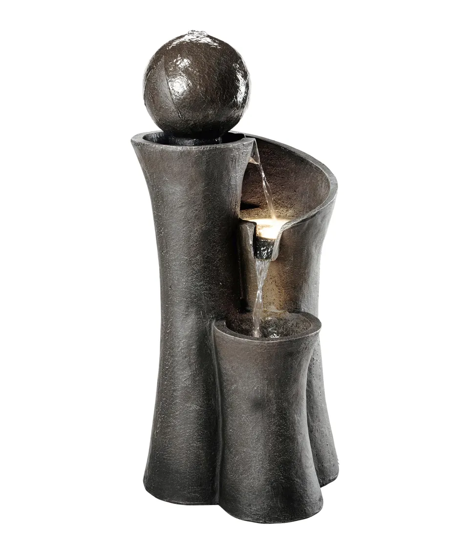 Dehner Gartenbrunnen Acapulco LED Polyresin grau/braun