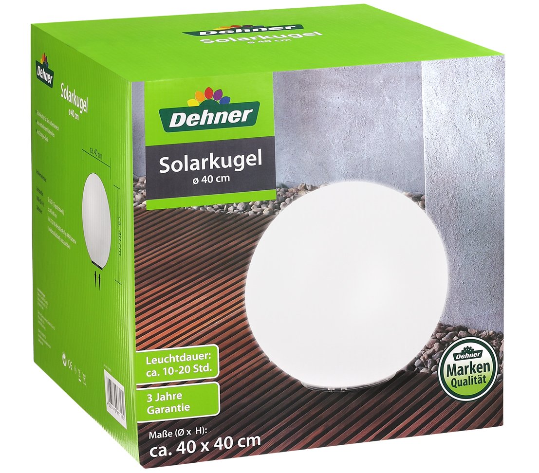 Dehner Solarkugel Echtglas-Optik Solarleuchte weiß 41cm