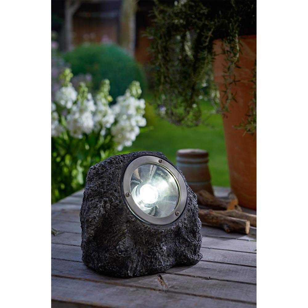 Dehner Solar Leuchtstein 16 cm grau mit Dämmerungssensor