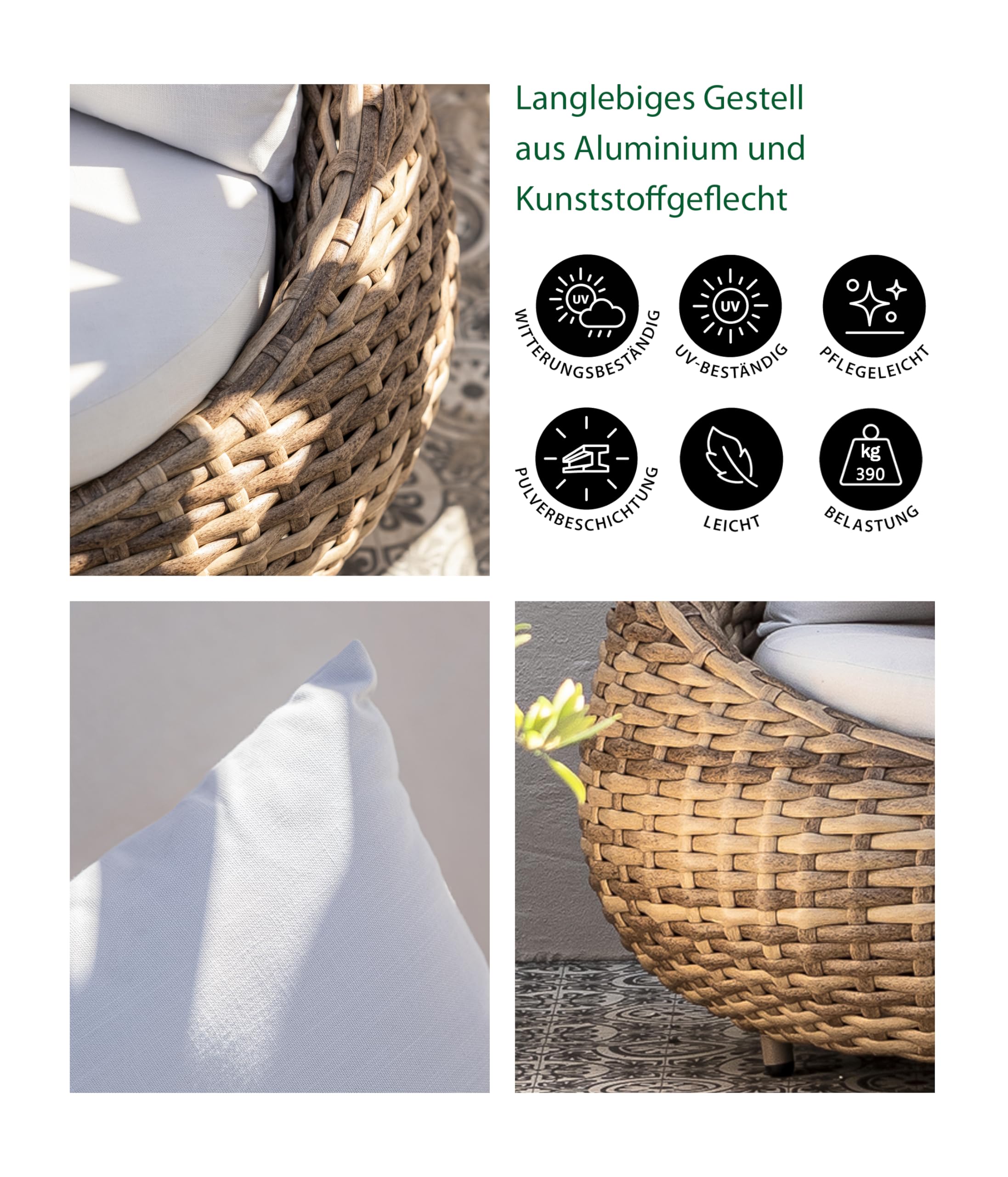 Dehner Tulum Lounge-Sofa 3-Sitzer braun weiß 208 cm