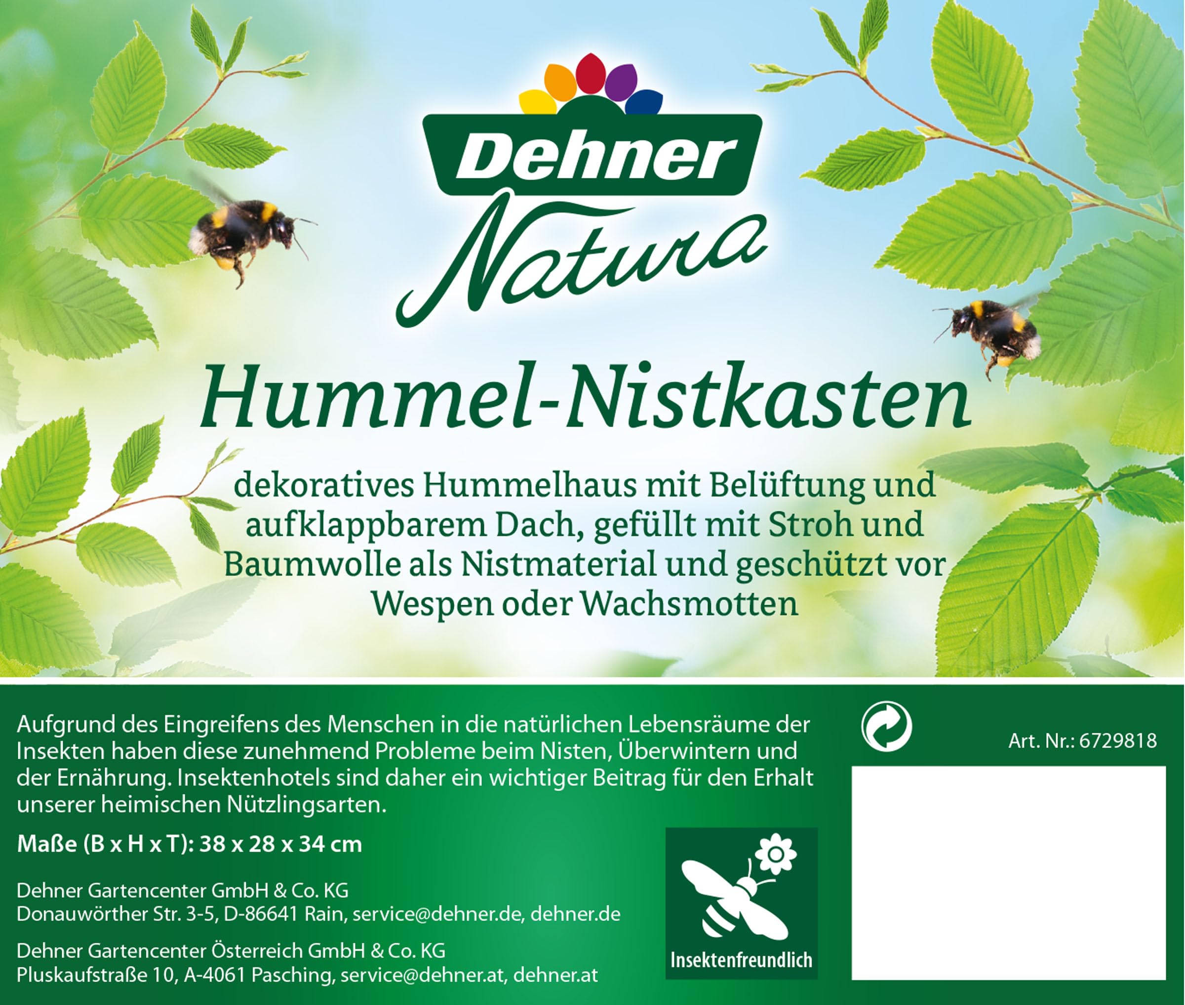 Dehner Natura Hummelhaus Nistkasten Tannenholz natur 38x34x28cm