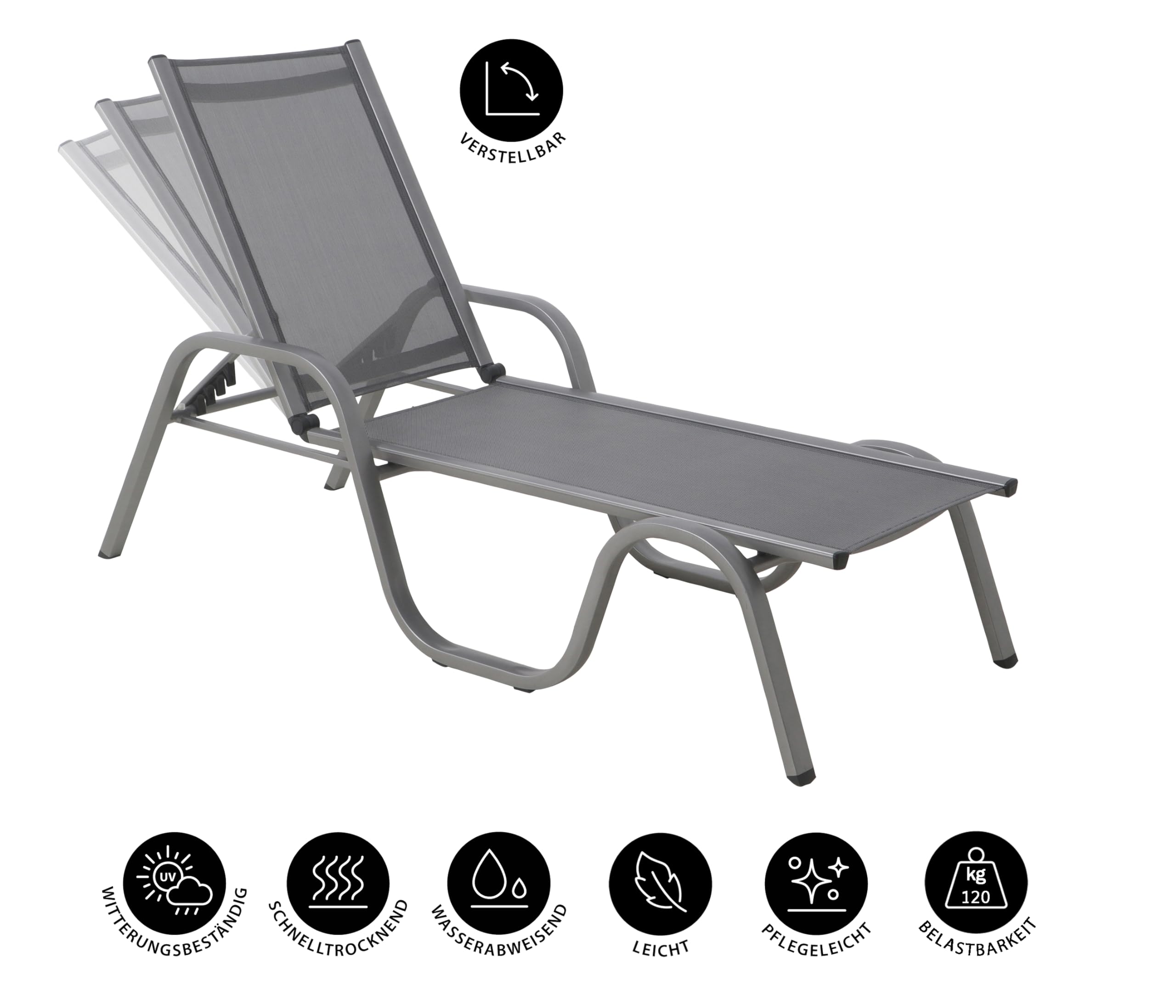 Dehner Chicago Gartenliege grau verstellbar 120 kg