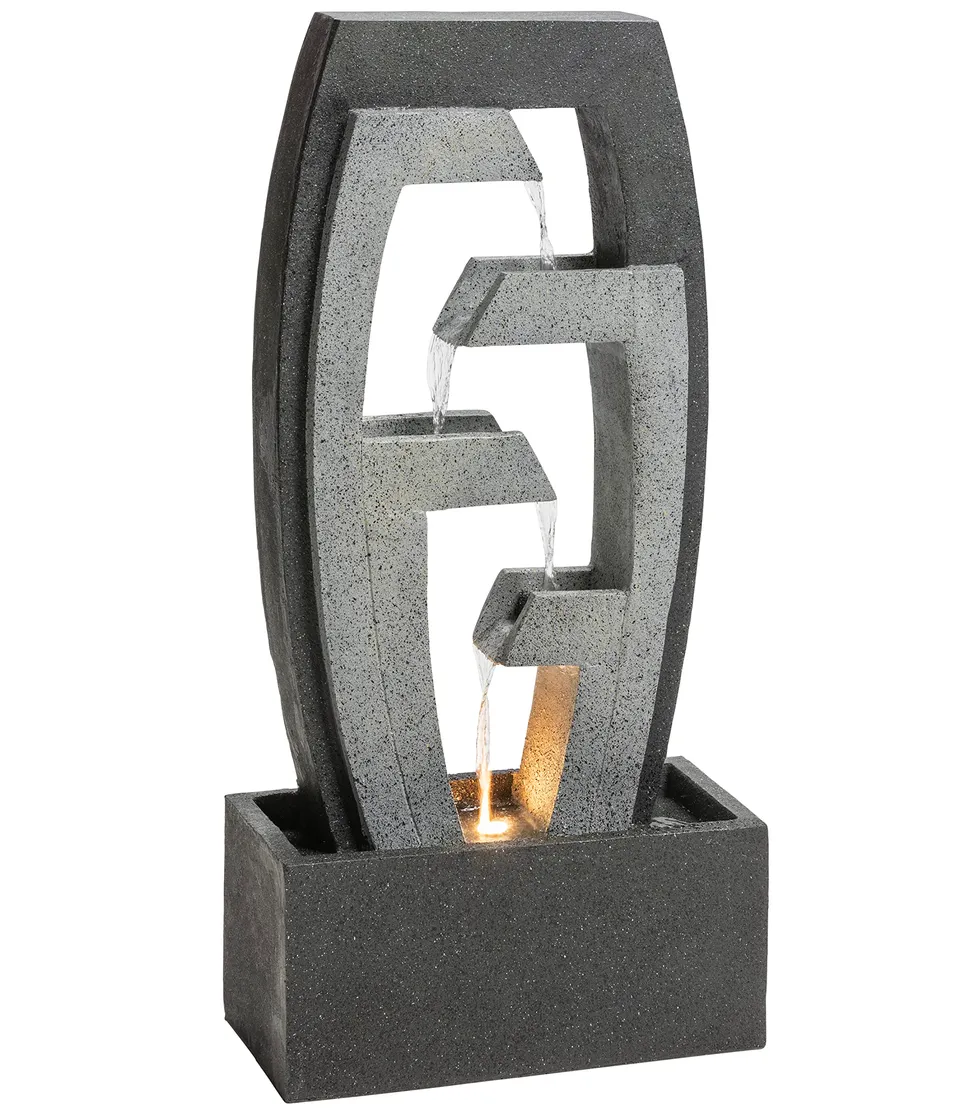 Dehner Tokio Gartenbrunnen grau LED Polyresin 92 cm