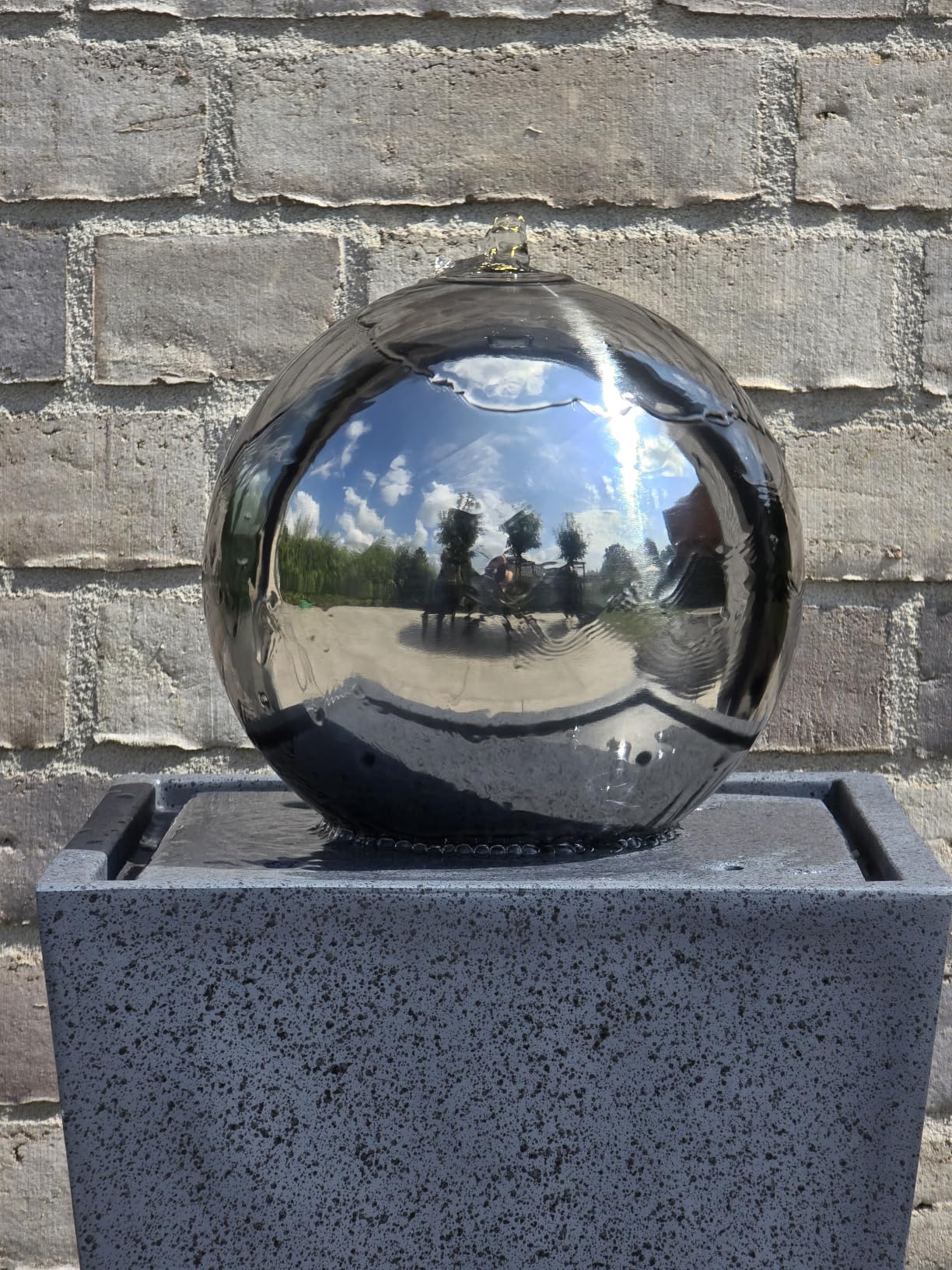 Dehner Kioto Gartenbrunnen Edelstahl Kugel LED