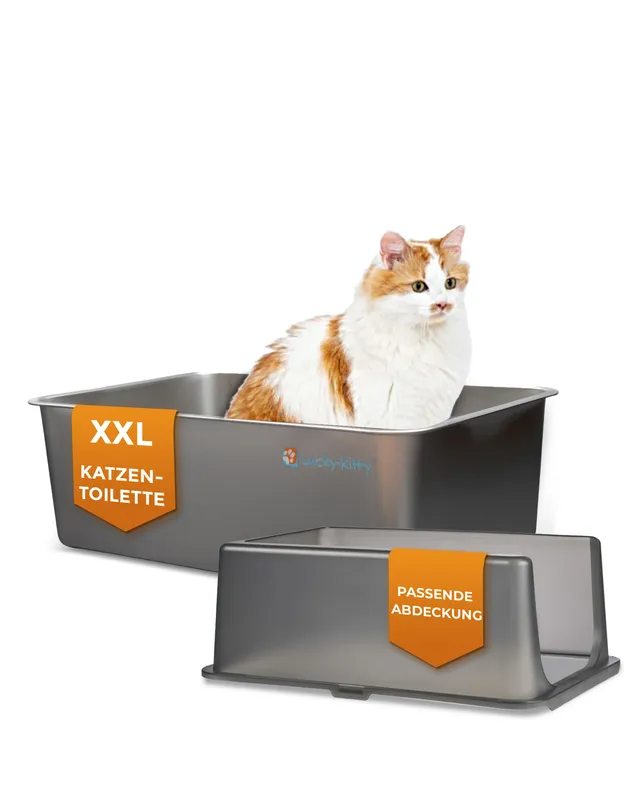 Lucky-Kitty Katzentoilette XXL Edelstahl Natur Katzenklo mit Haube