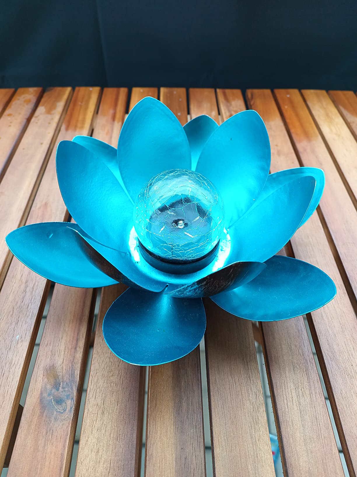 Dehner Premium Lovely Lotus Solarleuchte silber-blau Ø 27,5 cm