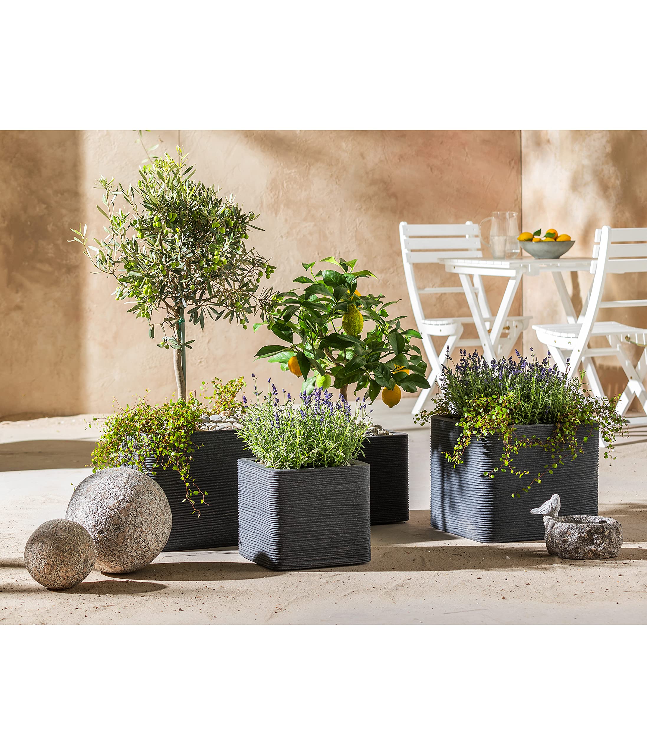 Dehner Rille Pflanztopf Kunststoff 40x40x34 cm anthrazit