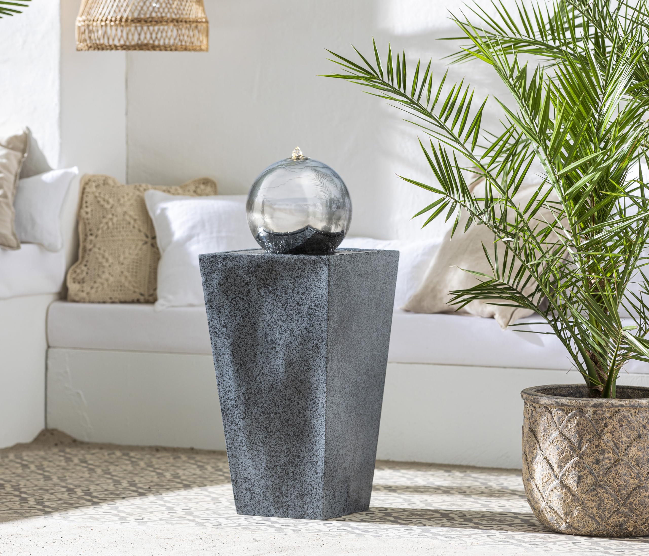 Dehner Kioto Gartenbrunnen Edelstahl Kugel LED