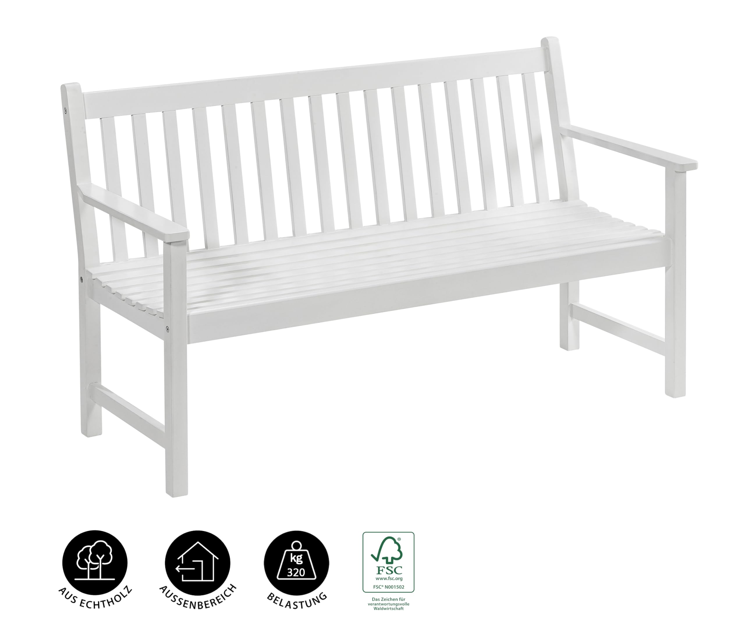 Dehner Mykonos Gartenbank Akazie weiß 2-Sitzer 120cm