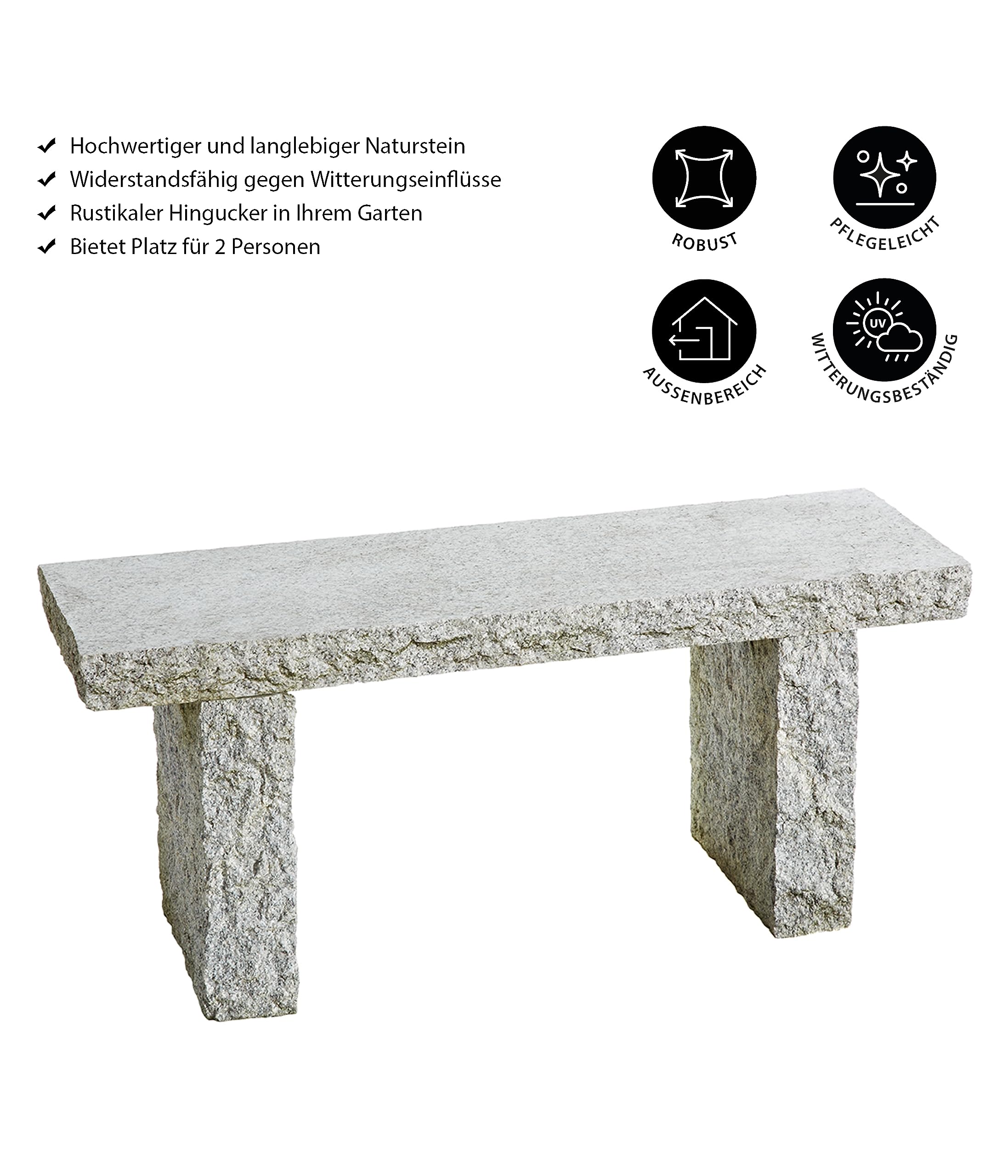 Dehner Fine Nature Gartenbank 2-Sitzer Granit 100 cm
