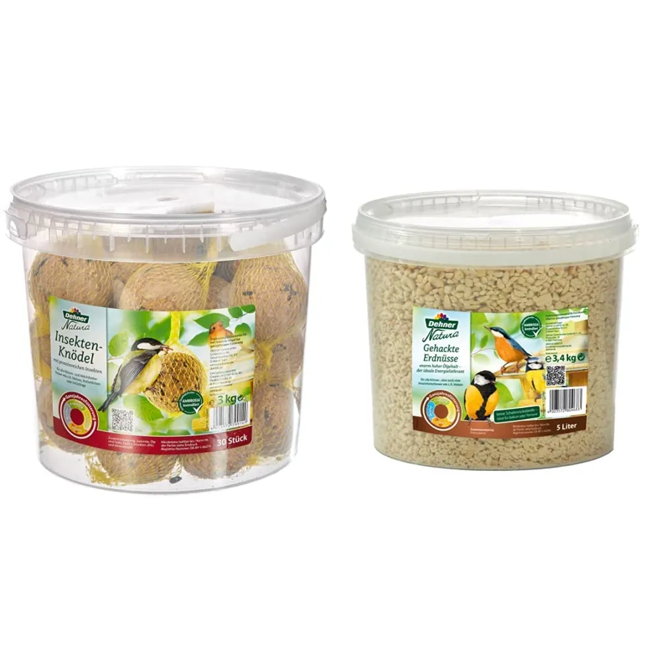 Dehner Natura Insekten-Knödel Wildvogelfutter 30x100g + Erdnüsse 5l