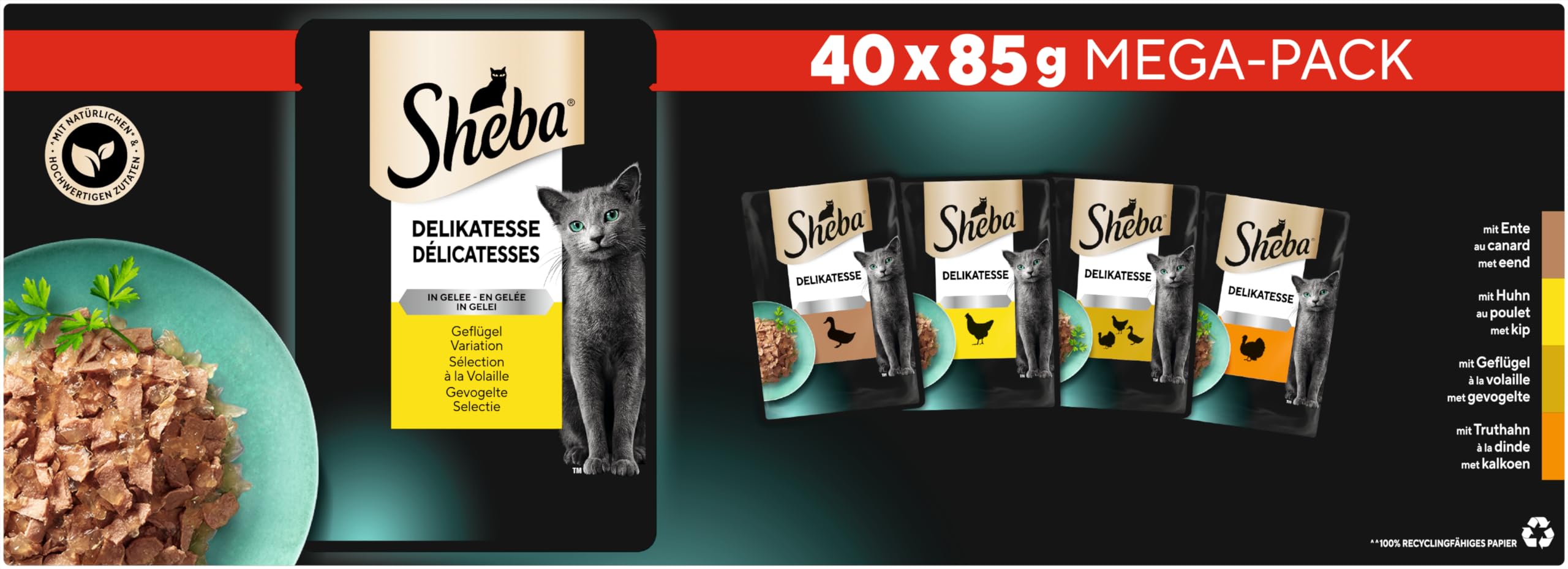 Sheba Delikatesse in Gelee Nassfutter Geflügel 40x85g samtig