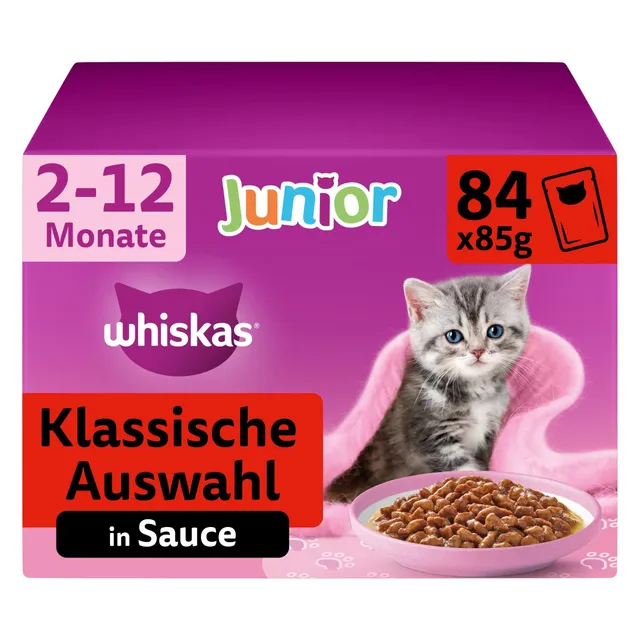 Whiskas Junior Nassfutter in Sauce Klassische Auswahl 84x85g