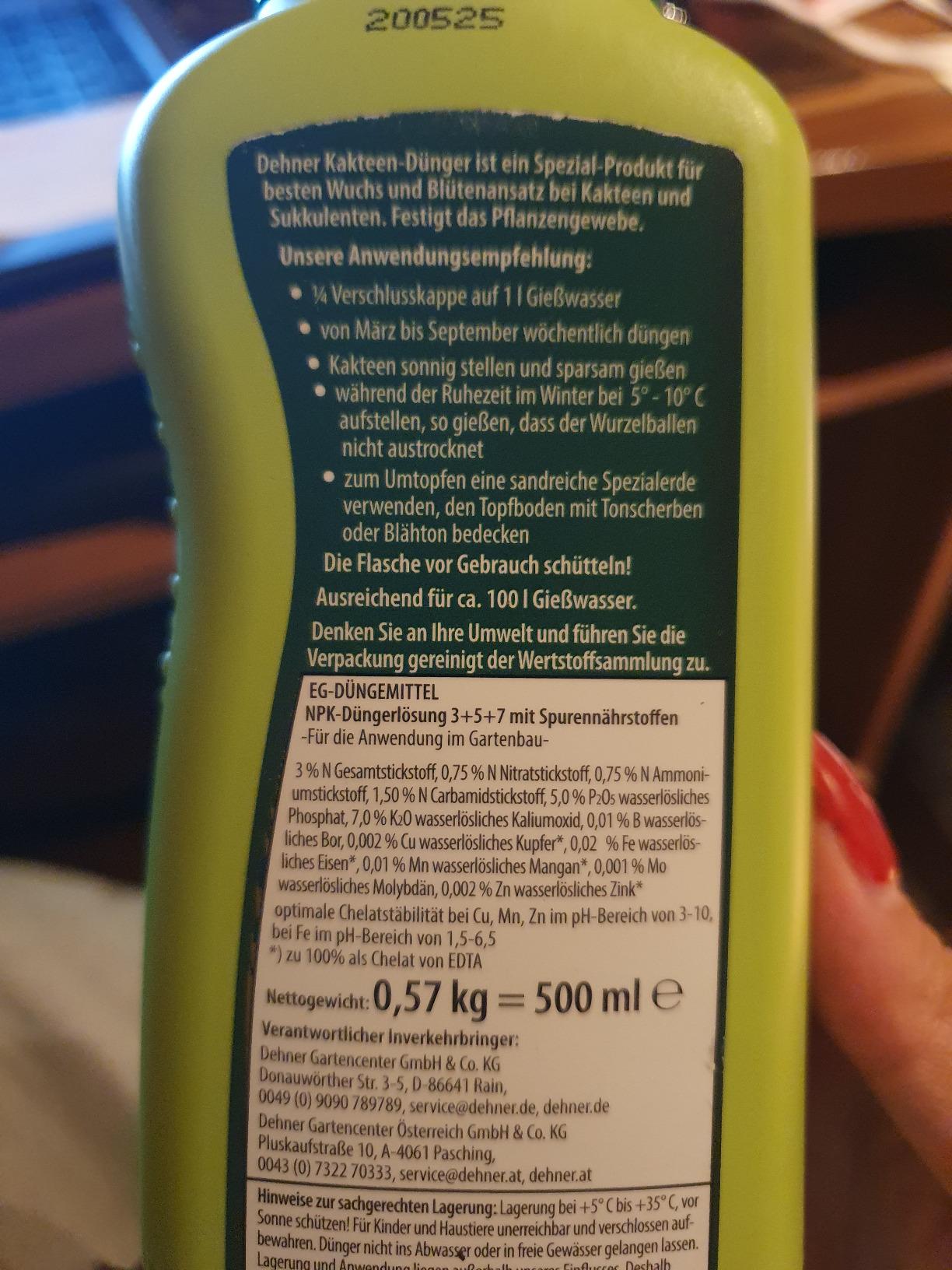 Dehner Kakteen- Sukkulentendünger flüssig 500ml NPK