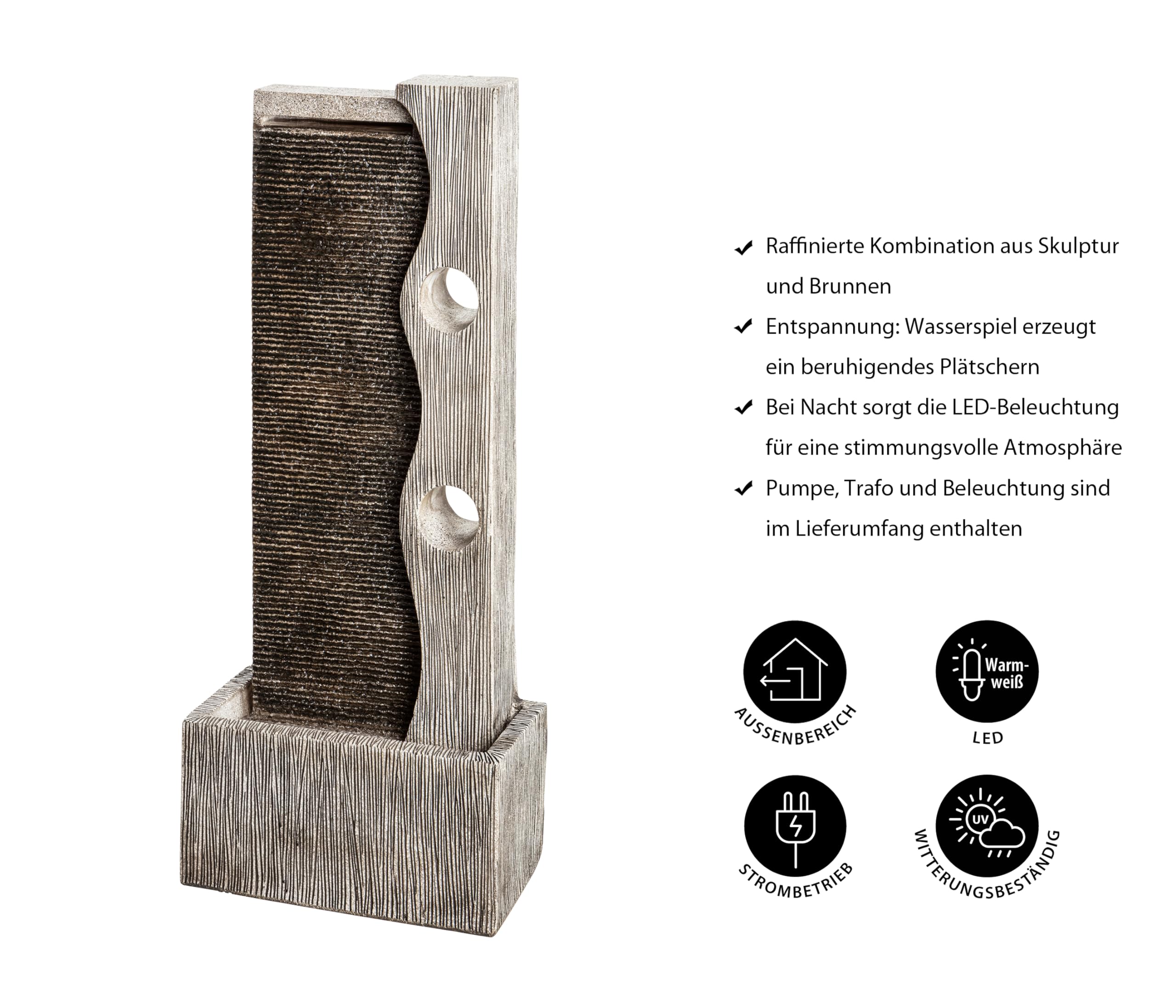 Dehner Eclipse Gartenbrunnen mit LED grau 100 cm