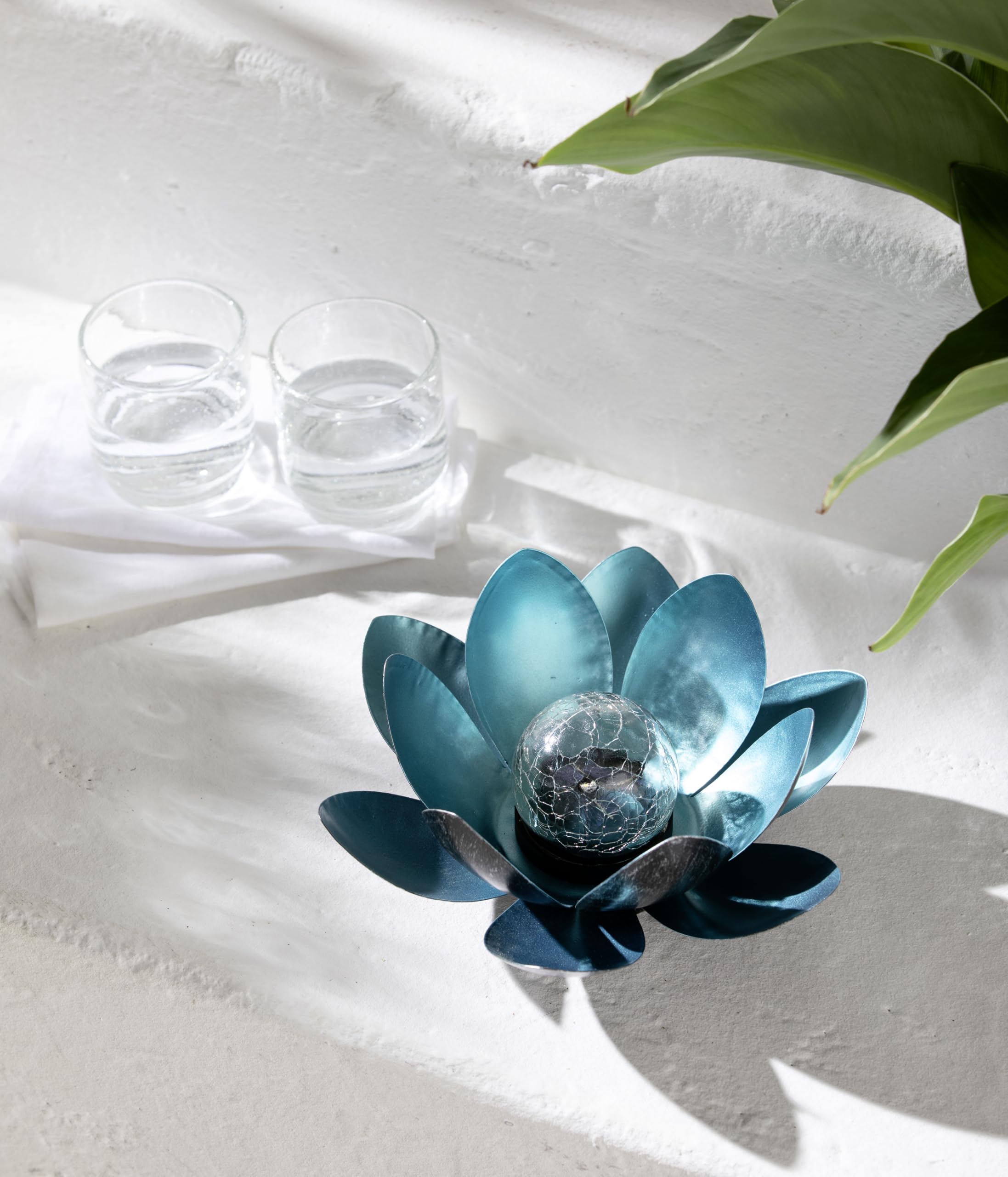 Dehner Premium Lovely Lotus Solarleuchte silber-blau Ø 27,5 cm