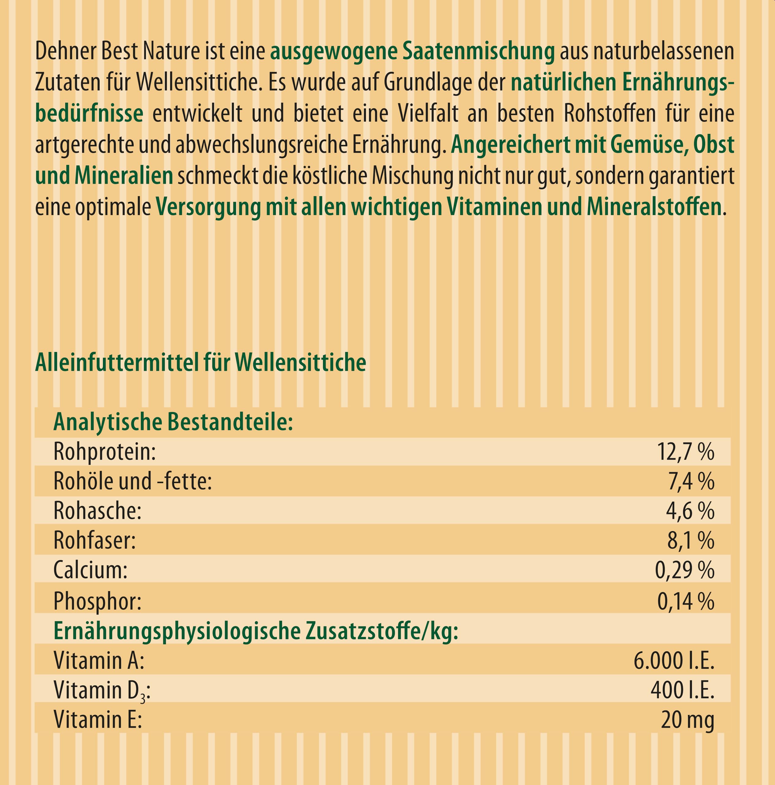 Dehner Best Nature Wellensittichfutter 2,5 kg mit Gemüse