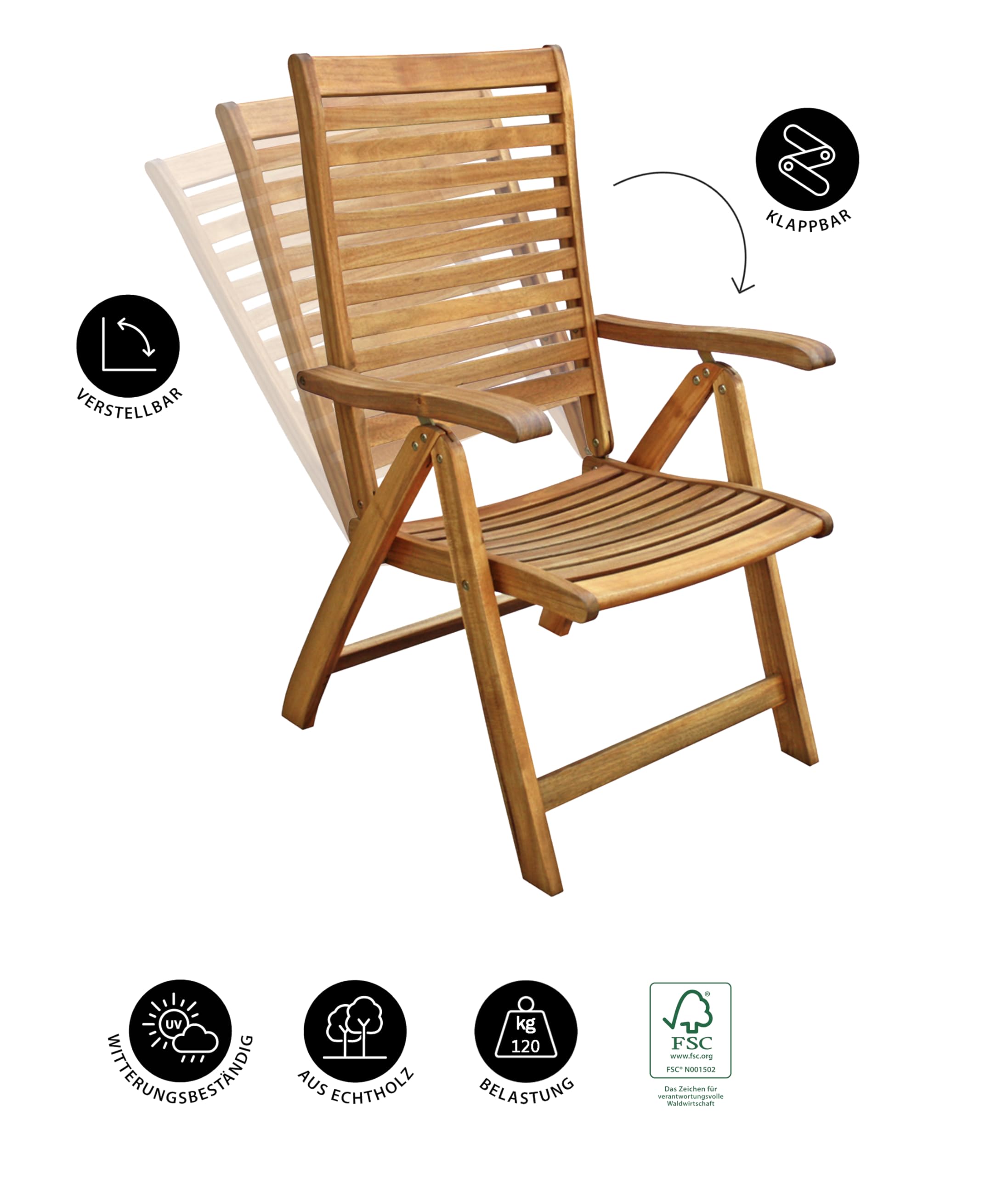 Dehner Macao Klappsessel Akazienholz natur 106x62,5x67cm