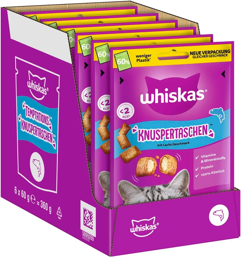 Whiskas Knuspertaschen Katzensnack Lachs 6x60 g knusprig