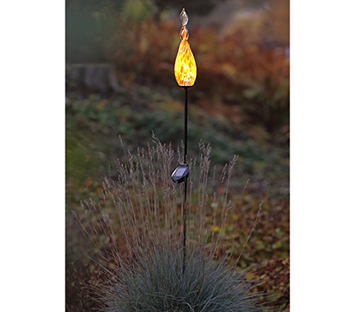 Dehner Premium Solar Dekostab Glasflamme Solarleuchte 2er-Set orange