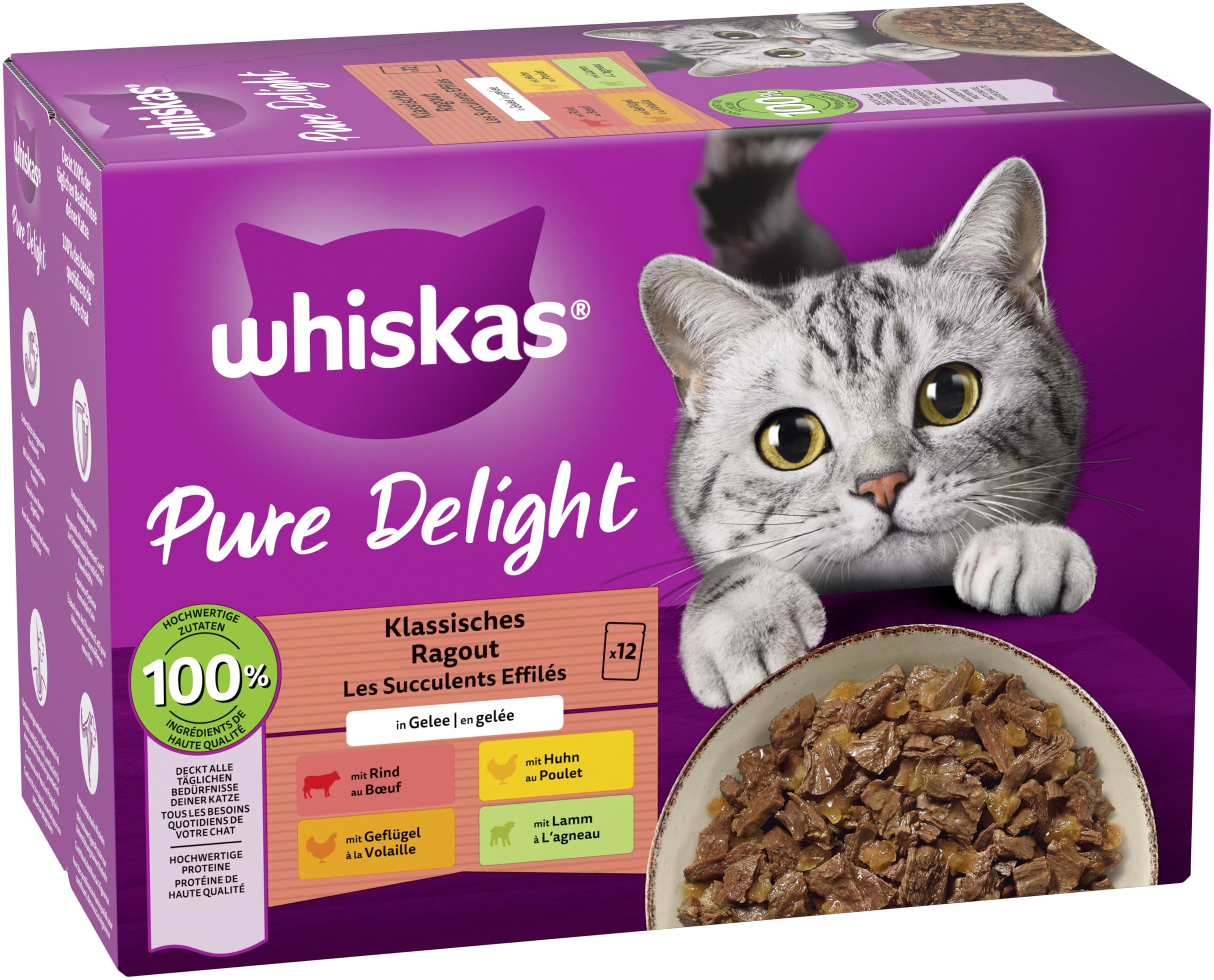 Whiskas Pure Delight Nassfutter Gelee Klassisches Ragout 12x85g