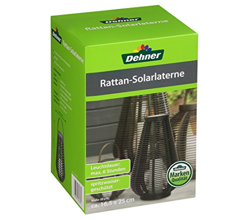 Dehner Solarlaterne Rattan 25 cm LED-Flackerkerze braun